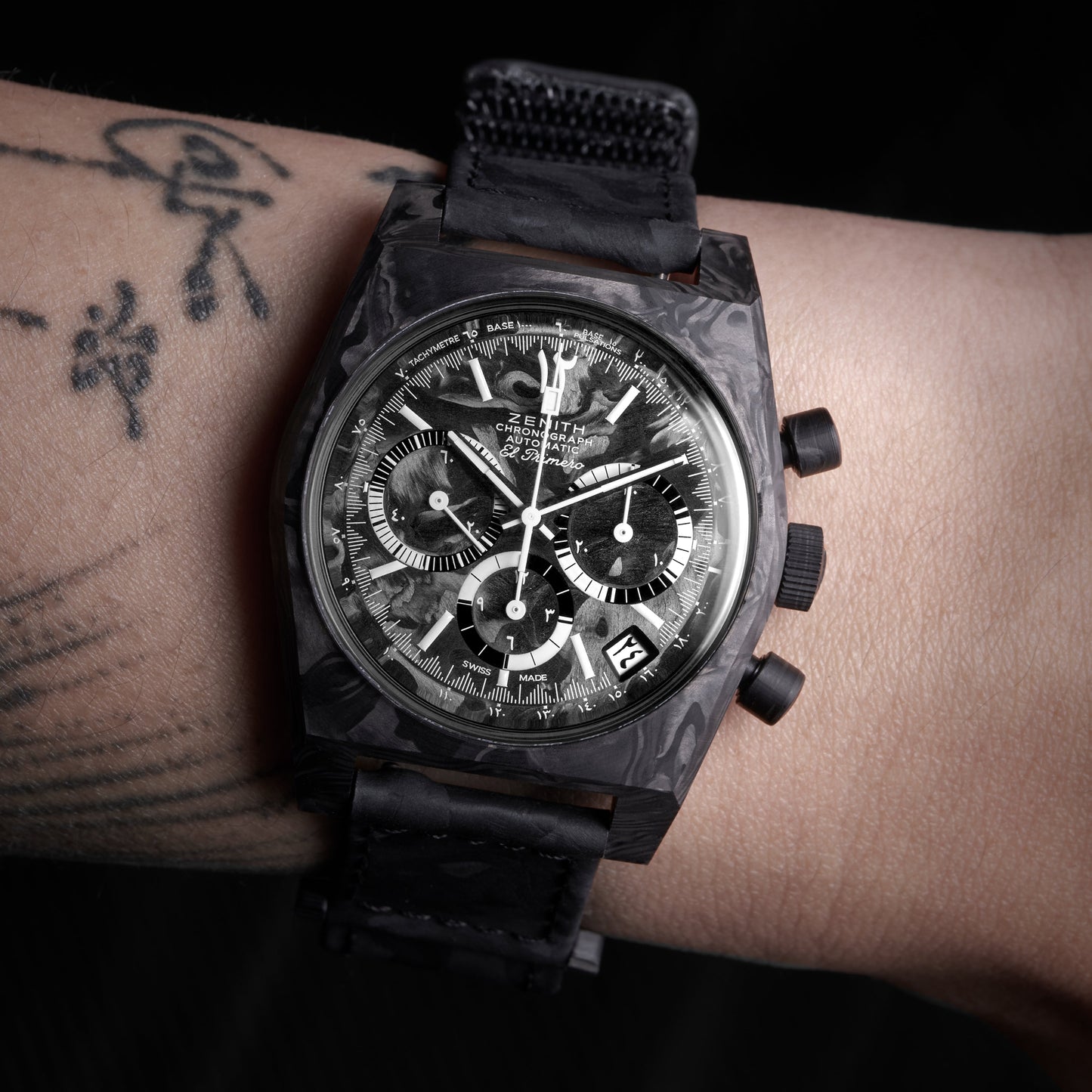 Zenith x Revolution Chronomaster Revival A3818 "Cover Girl Carbon" Hindu Arabic Dial on Velcro Strap